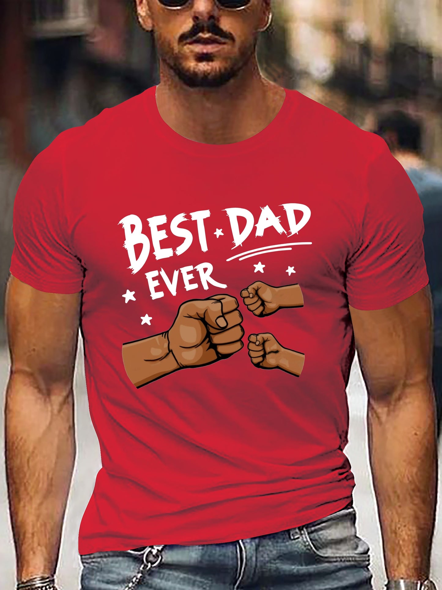 Men's Creative Summer T-shirt, Casual Short Sleeve Crew Neck Top, With BEST DAD EVER Print Men's Versatile Comfy Clothing For Everyday Wear