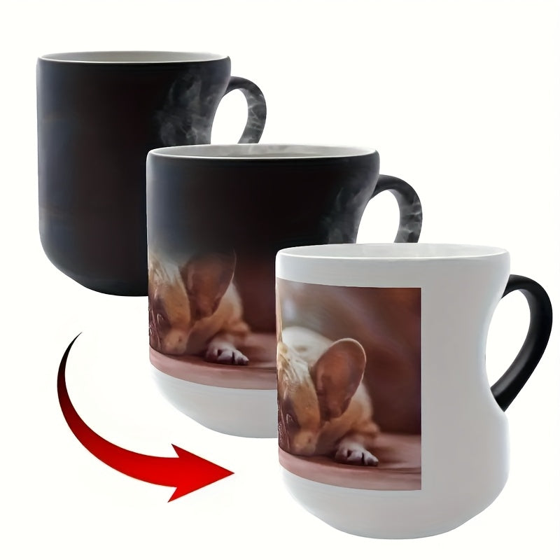 1pc Custom French Bulldog Heart-Shaped Ceramic Mug - Color-Changing Design with Slip-Resistant, BPA-Free - Ideal for Coffee, Tea, Juice - Handwash Only - Perfect Gift for Couples, Anniversaries & Holidays Including Valentine'