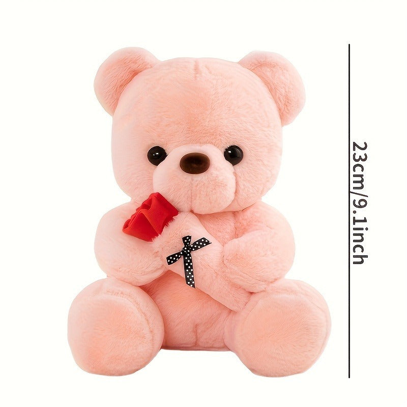 1pc Romantic Rose Bear Plush Toy - Soft PVC Stuffed Animal, Perfect for Girlfriend Proposal, Valentine'S Day, Christmas, Birthday Gift - Ideal Tabletop Decor