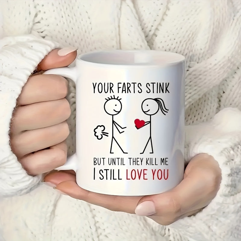 11oz Ceramic Coffee Mug - 'Your Farts Stink' Funny Love Cup for Couples, Double-Sided Design with Reusable Beverage Container, Perfect Anniversary & Valentine's Day Gift, Insulated & Dishwasher Safe, Gift for Couples | Humoro