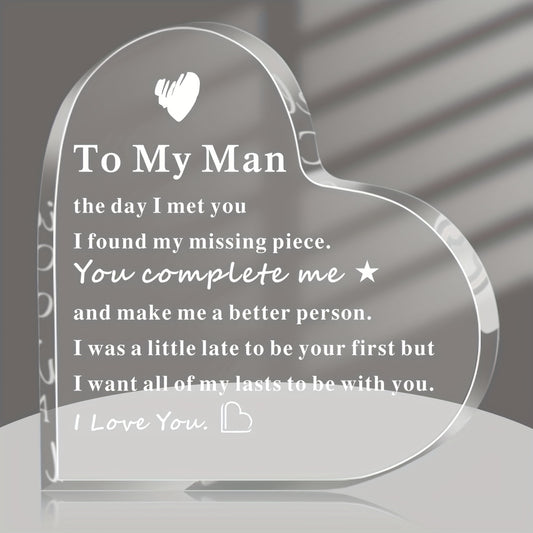 1pc Acrylic Heart Plaque, Father's Day Gifts For Husband From Wife, Gifts For Husband Boyfriend Anniversary Birthday Valentine's Day Gifts, For Husband I Love You Gifts For Men Couple, Christmas Engagement Wedding Gifts Plaqu