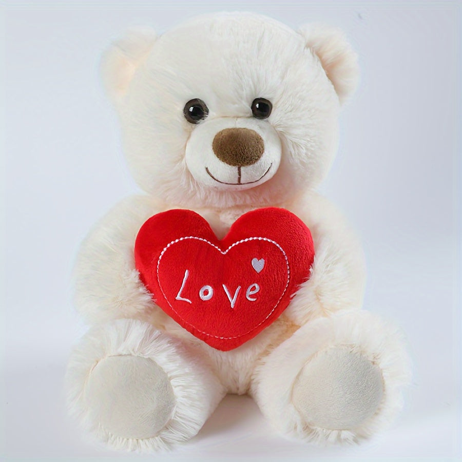 Stuffed Beige Heart Bear - Love You - Plush Teddy Bear Toy for Kids & Adults Gift Embroidered Heart Pillow Dog Plushies