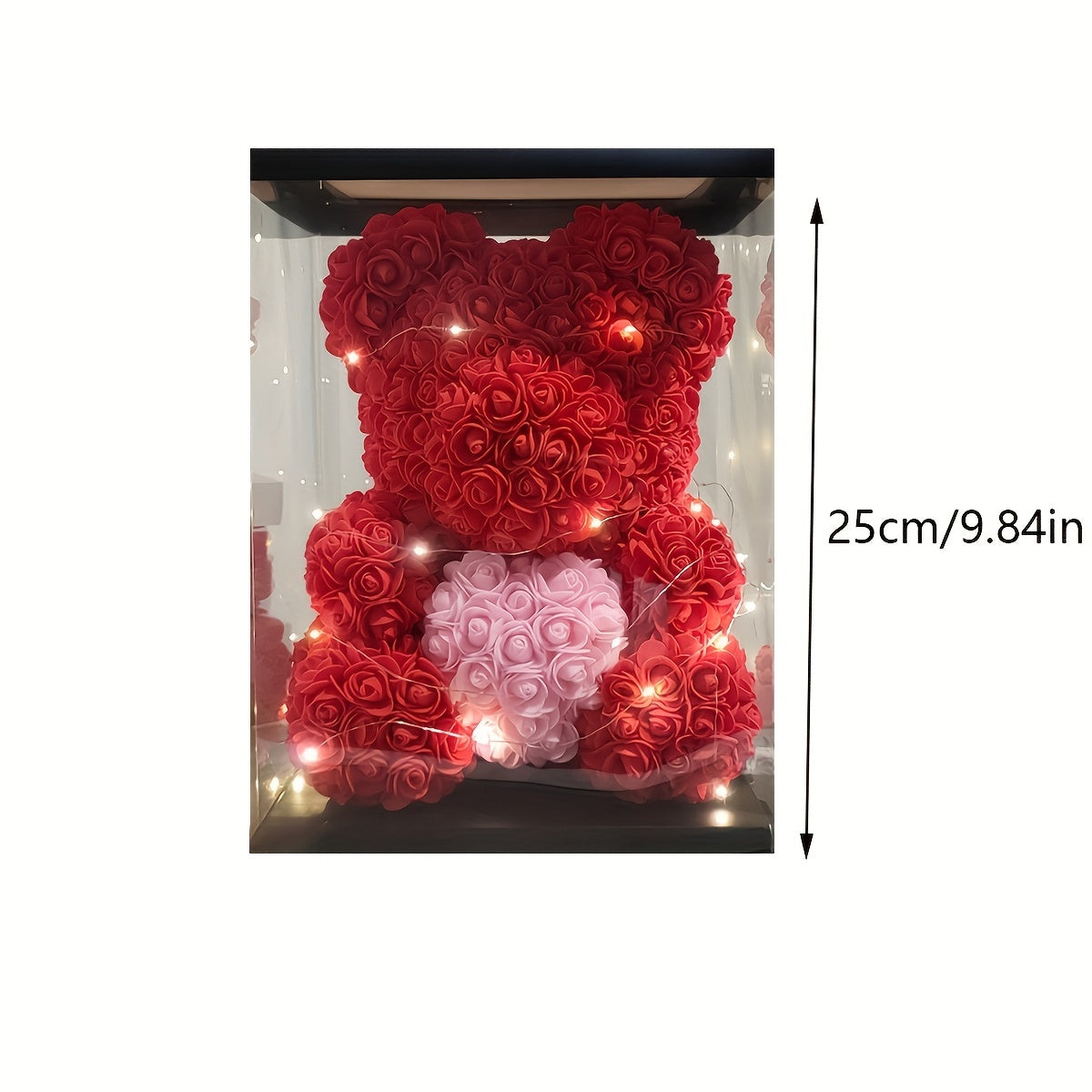 Charming 22.86cm Artificial Rose Teddy Bear Gift with Heart - Perfect for Valentine's, Birthdays & Anniversaries - Includes Transparent Gift Box