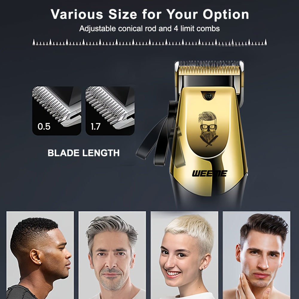 WEEME Golden Hair Cutting Three-Piece Set, Men'S Grooming Kit, Barber'S Haircutting Set, Valentine'S Day Gift Box. USB Rechargeable, LCD Display. Includes 1 Black And Golden Professional Hair Clipper + 1 Golden Men'S Razor +