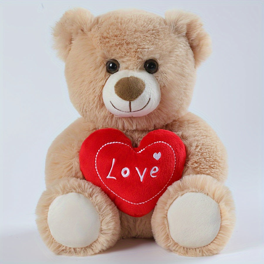 Stuffed Beige Heart Bear - Love You - Plush Teddy Bear Toy for Kids & Adults Gift Embroidered Heart Pillow Dog Plushies