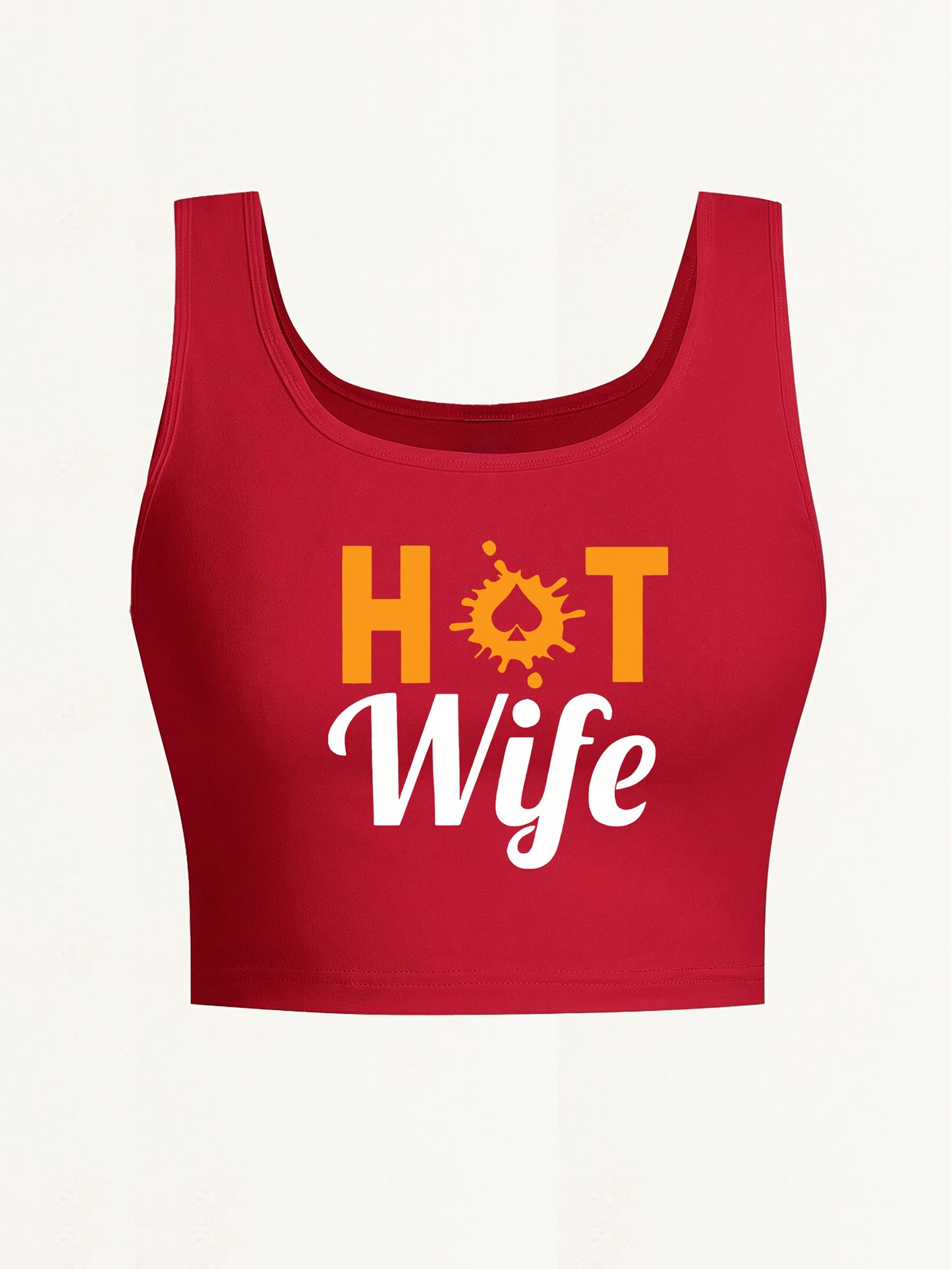 Home Relaxation] Women's "Hot Wife" Red Tank Top - Sexy Deep Round Neck, Seamless Sleeveless Crop, Ideal for Spring & Summer Yoga and Casual Wear, Spring Apparel|Deep Neckline|Smooth Fabric