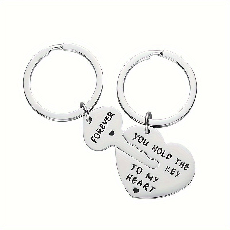 2pcs/set Stainless Steel Heart Lock Couple Gift Keychain For Boyfriend Girlfriend - You Hold The Key To My Heart Keychain For Him Her, Valentine's Day Birthday Gift