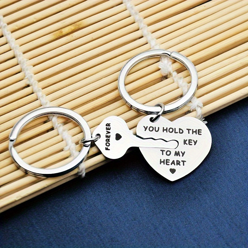 2pcs/set Stainless Steel Heart Lock Couple Gift Keychain For Boyfriend Girlfriend - You Hold The Key To My Heart Keychain For Him Her, Valentine's Day Birthday Gift