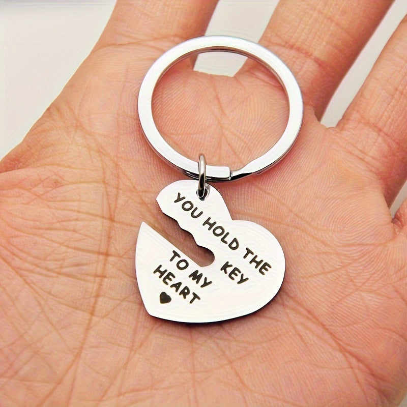 2pcs/set Stainless Steel Heart Lock Couple Gift Keychain For Boyfriend Girlfriend - You Hold The Key To My Heart Keychain For Him Her, Valentine's Day Birthday Gift