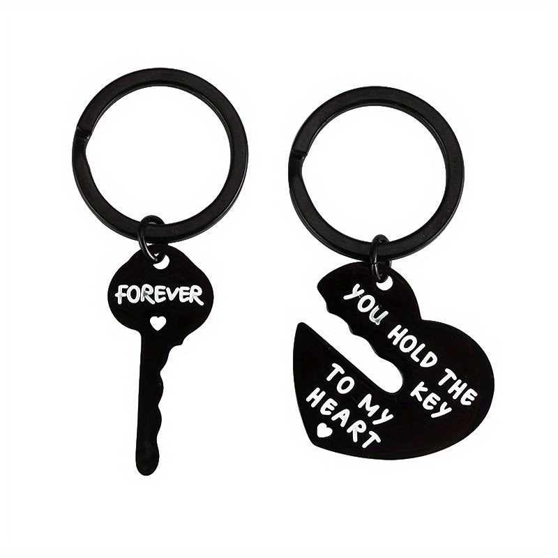 2pcs/set Stainless Steel Heart Lock Couple Gift Keychain For Boyfriend Girlfriend - You Hold The Key To My Heart Keychain For Him Her, Valentine's Day Birthday Gift