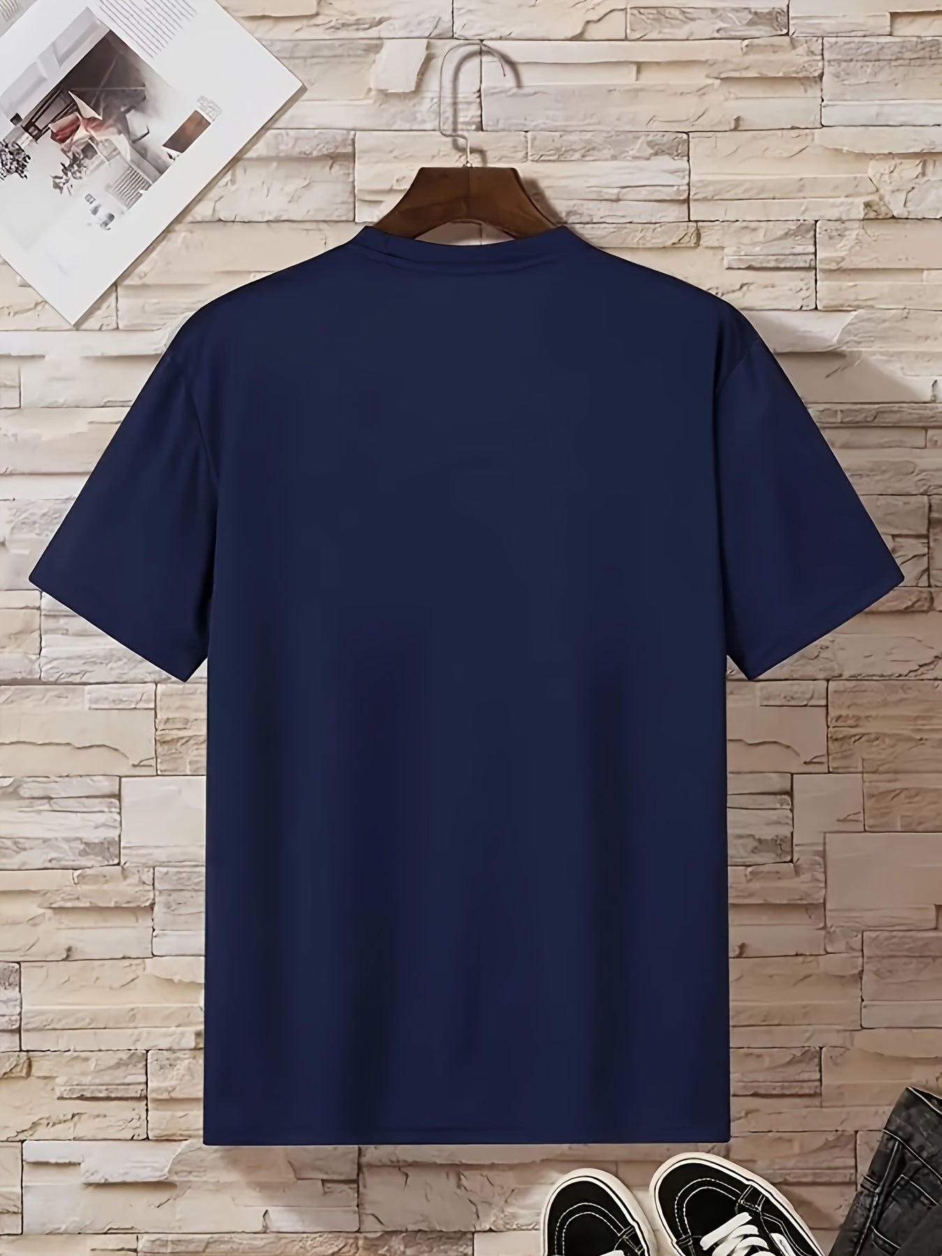 Men's Casual Navy Blue Polyester T-Shirt with Creative Heart Pattern, Round Neck, Knit Fabric, Regular Fit - Summer Style, Versatile Tshirt | Casual Style | Comfortable Fit, Casual T Shirts