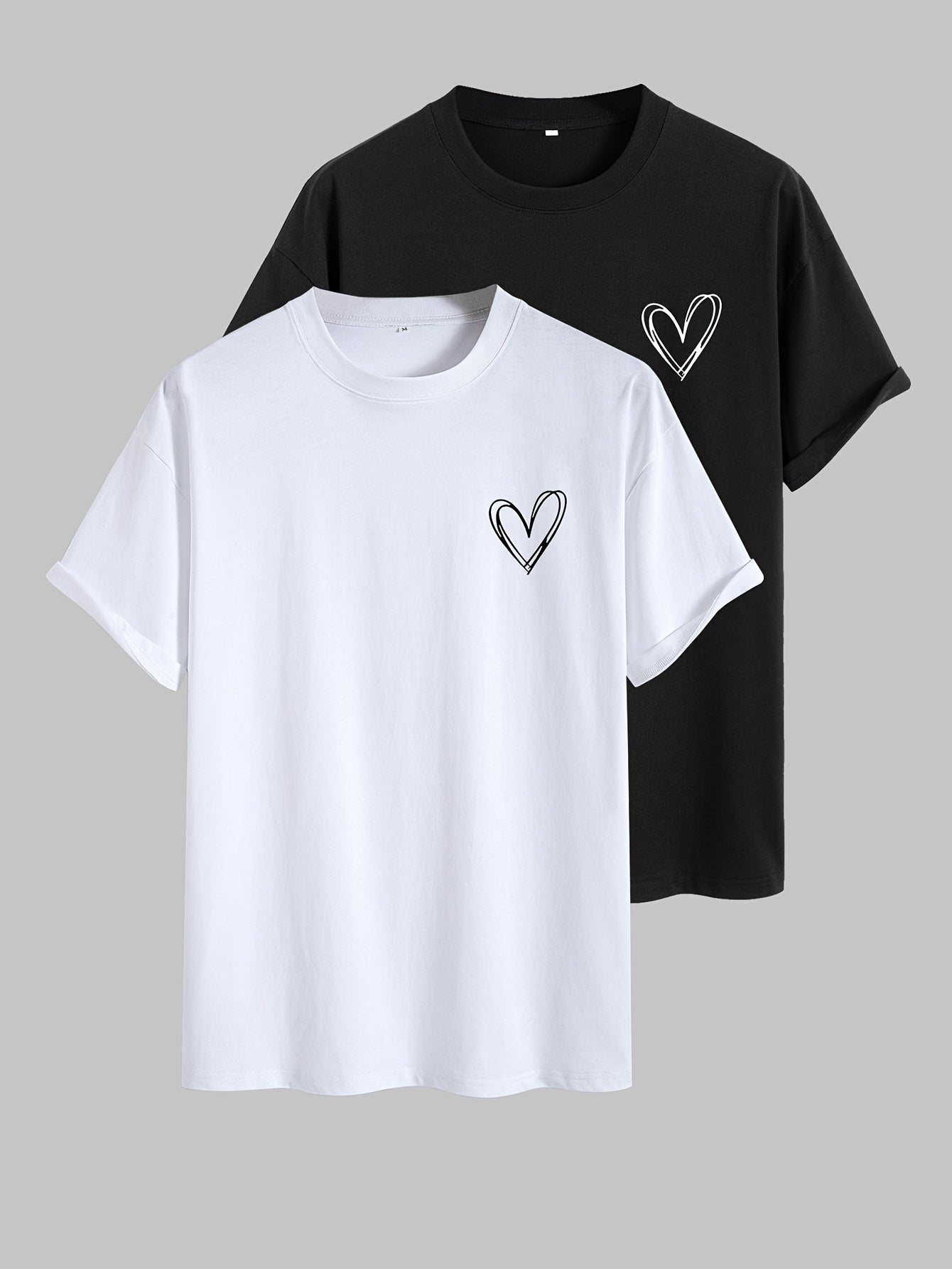 100% Pure Cotton Love Print Short Sleeve T-shirt Black and White 2pcs, Couple Set T-shirt, Sports Casual T-shirt