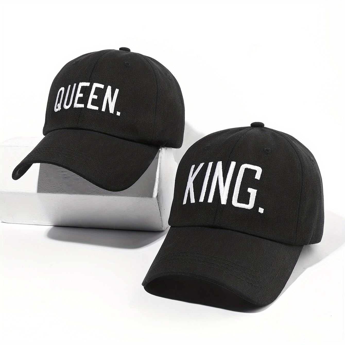 King & Queen Embroidered Couple Baseball Caps Set of 2, Fabric 100%, Adjustable Buckle Closure, Sun Protection Holiday Theme Unisex Hats