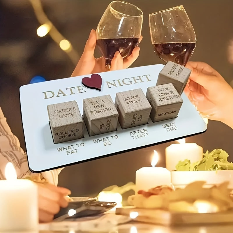 Date Night Decision Dice - Romantic Couples Wooden Dice Game Set, Portable and Creative Ideas for Adults 18+, Ideal Love Gift for Men, Women, Husband, Wife, Girlfriend, Boyfriend with Storage Bag (4 Dice)