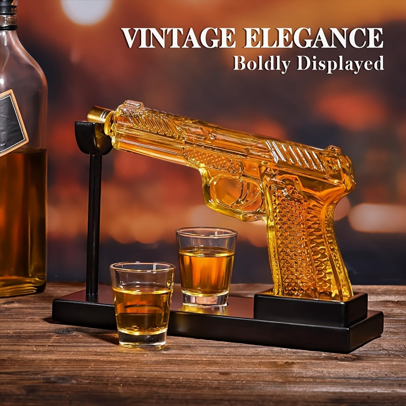 Unique Luxury 8oz Gun Whiskey Decanter Set with 2 Shot Glasses, Glass Pistol Wine Decanter Gun Set, Liquor Dispenser for Tequila Vodka, Christmas Anniversary Birthday Gift for Men, Man, Dad, Boyfriend, Him, Husband, Home Bar