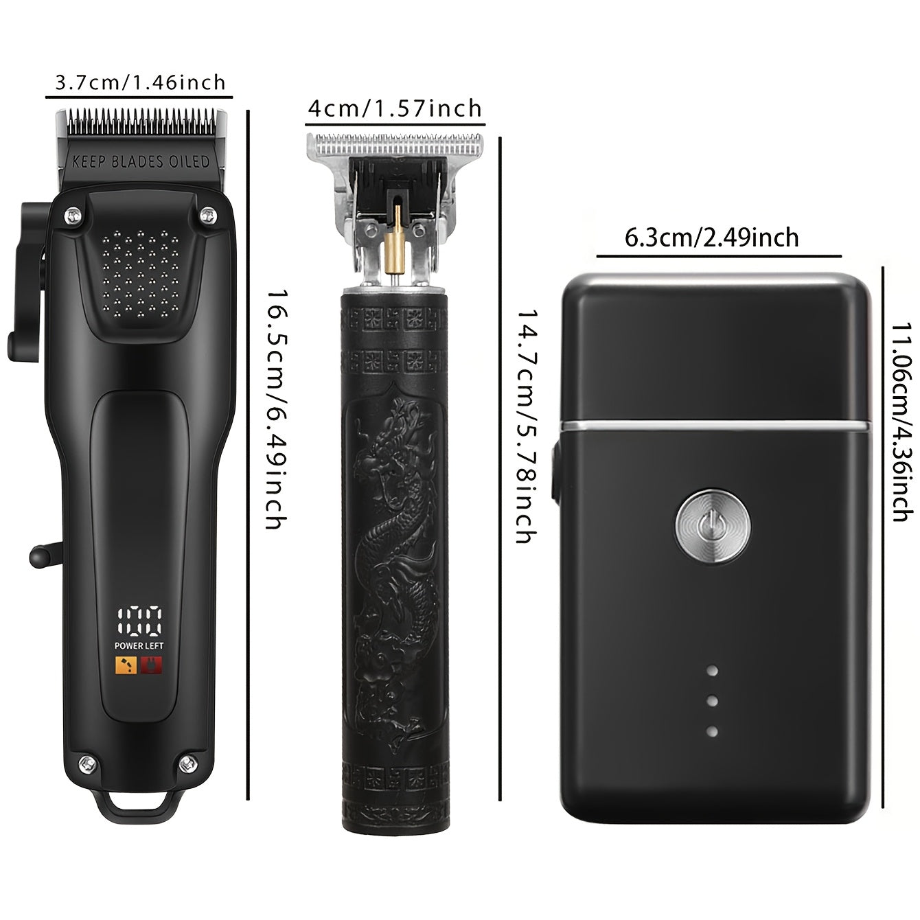 3pcs Men'S Professional Hair & Beard Grooming Kit - Cordless Clippers with LED Display, Precision Trimmer Set, USB Rechargeable, For Home, Perfect Holiday Gift