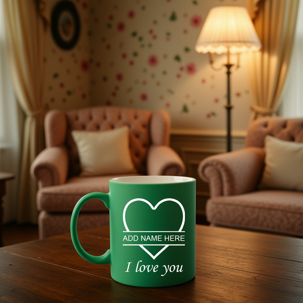 2pcs Personalized Heart Ceramic Mugs - 11oz Insulated Coffee & Tea Cups, Custom Name "I Love You" Design, Perfect for Couples, Valentine’s Day, Christmas, Family Gatherings, Hand Wash Only