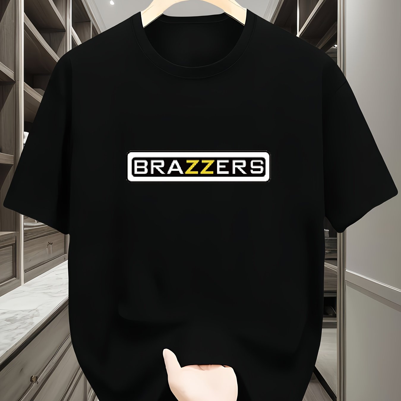 Men'S Casual Summer T-Shirt with "BRAZZERS" Graphic Print - White, Round Neck, Polyester, Lightweight & Breathable for Outdoor Activities, Outdoor Clothing | Graphic Tee | Comfortable Fit, PLUS SIZE