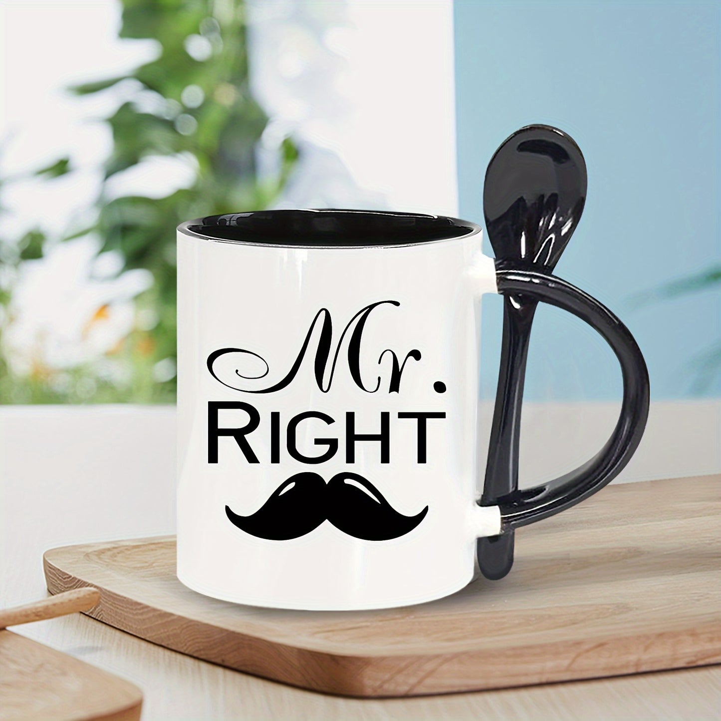 Mr. Right & Mrs. Always Right Ceramic Coffee Mugs Set with Spoons - 11oz, Hand Wash Only, Insulated, Reusable, Multipurpose - Ideal Engagement, Wedding, Anniversary, Valentine's Day Gift for Couples