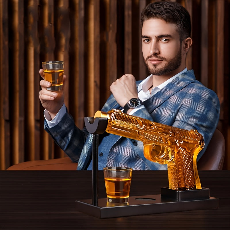 Unique Luxury 8oz Gun Whiskey Decanter Set with 2 Shot Glasses, Glass Pistol Wine Decanter Gun Set, Liquor Dispenser for Tequila Vodka, Christmas Anniversary Birthday Gift for Men, Man, Dad, Boyfriend, Him, Husband, Home Bar