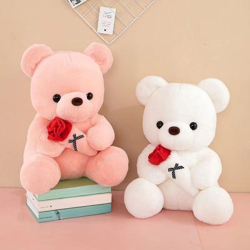 1pc Romantic Rose Bear Plush Toy - Soft PVC Stuffed Animal, Perfect for Girlfriend Proposal, Valentine'S Day, Christmas, Birthday Gift - Ideal Tabletop Decor