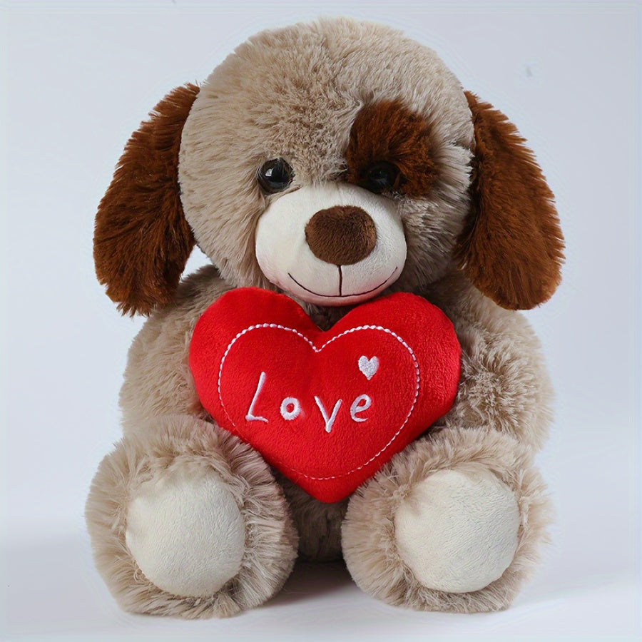 Stuffed Beige Heart Bear - Love You - Plush Teddy Bear Toy for Kids & Adults Gift Embroidered Heart Pillow Dog Plushies