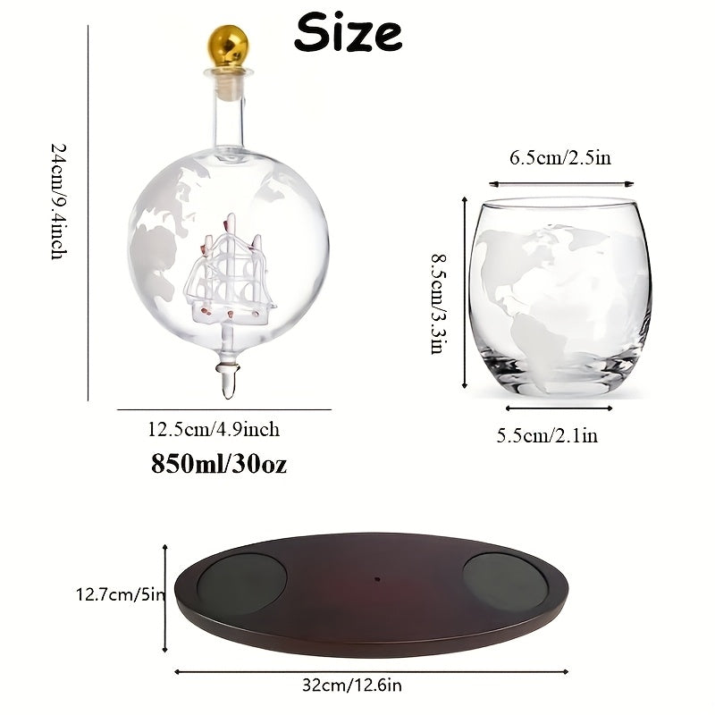 3pcs/Set, 30oz Whiskey Globe Decanter with 2 Etched Whiskey Glass, 850ml Crystal Glass Bourbon Vodka Wine Bottle Carafe, Anniversary Birthday Christmas Gifts for Men, Dad, Husband, Boyfriend, Grandpa, Scotch Tequila Liquor Di