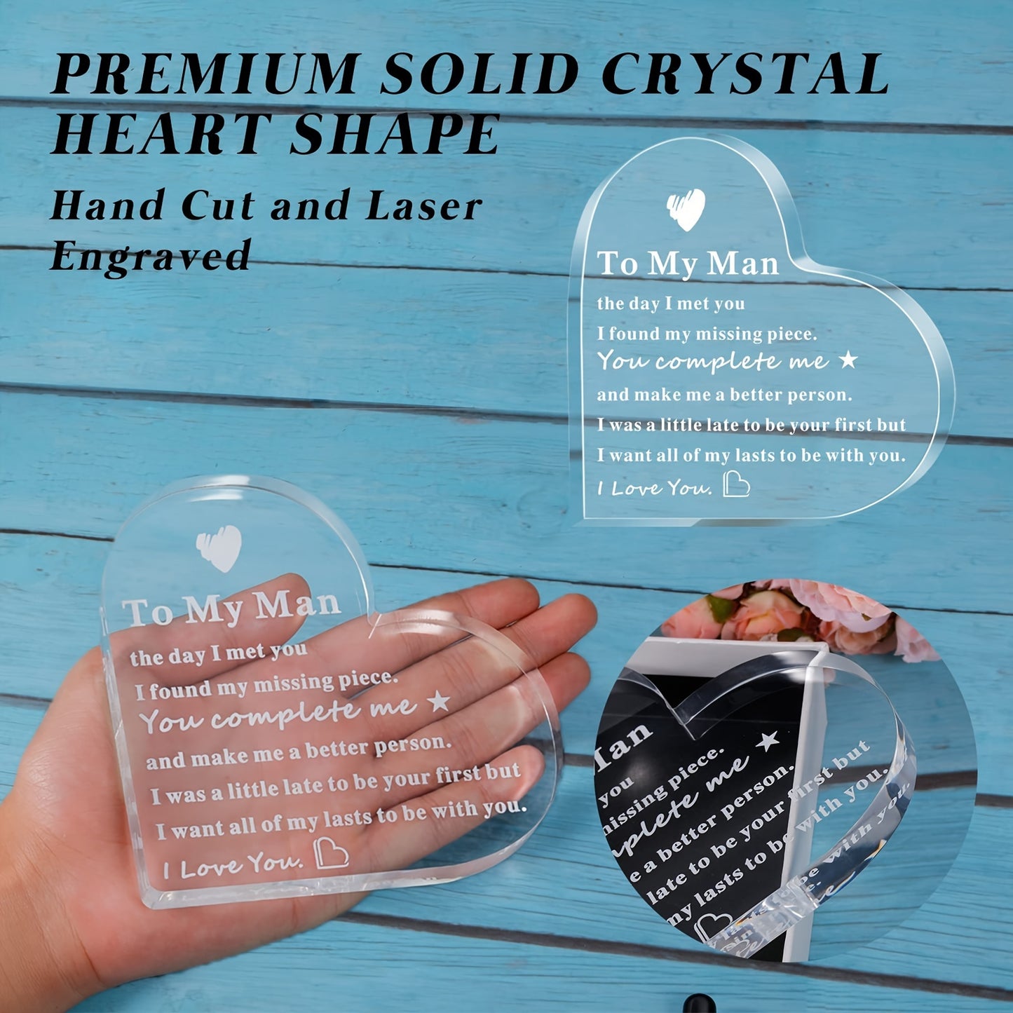 1pc Acrylic Heart Plaque, Father's Day Gifts For Husband From Wife, Gifts For Husband Boyfriend Anniversary Birthday Valentine's Day Gifts, For Husband I Love You Gifts For Men Couple, Christmas Engagement Wedding Gifts Plaqu