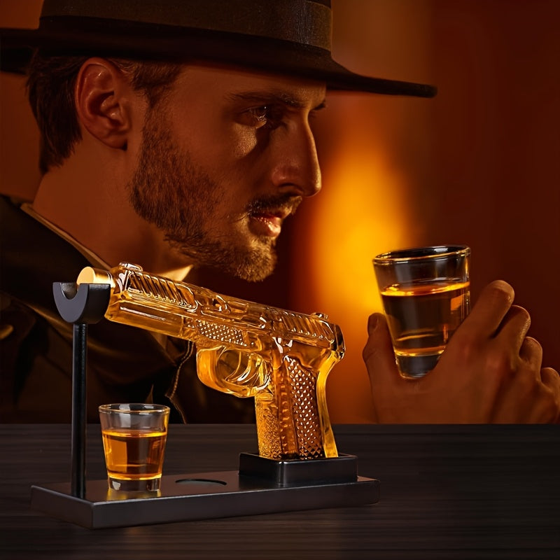 Unique Luxury 8oz Gun Whiskey Decanter Set with 2 Shot Glasses, Glass Pistol Wine Decanter Gun Set, Liquor Dispenser for Tequila Vodka, Christmas Anniversary Birthday Gift for Men, Man, Dad, Boyfriend, Him, Husband, Home Bar