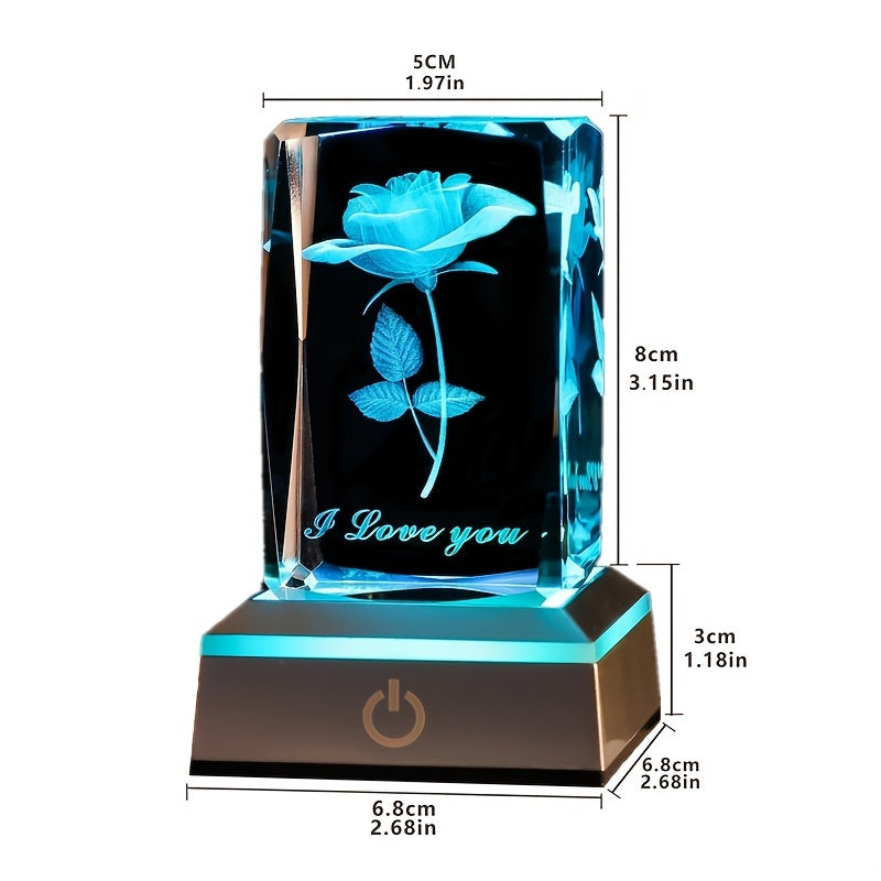 1pc 3D Rose Crystal With LED Color Lamp, Mother's Day Gift, Birthday Present For Girlfriend, Wife, Mother, Friendship Love Commemorate Unique Anniversary Rose