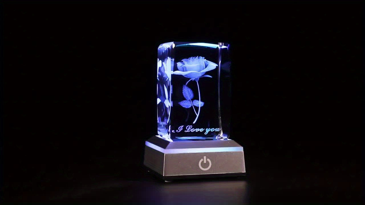 1 Exquisite 3D Rose Crystal Night Light with Color Changing LED Base. Perfect for Valentine'S Day, Christmas, Mother'S Day, Birthday, Girlfriend Wedding Gift, Wife, Mom, Couple, Her Or Friendship Memorial. I Love You Rose Dec