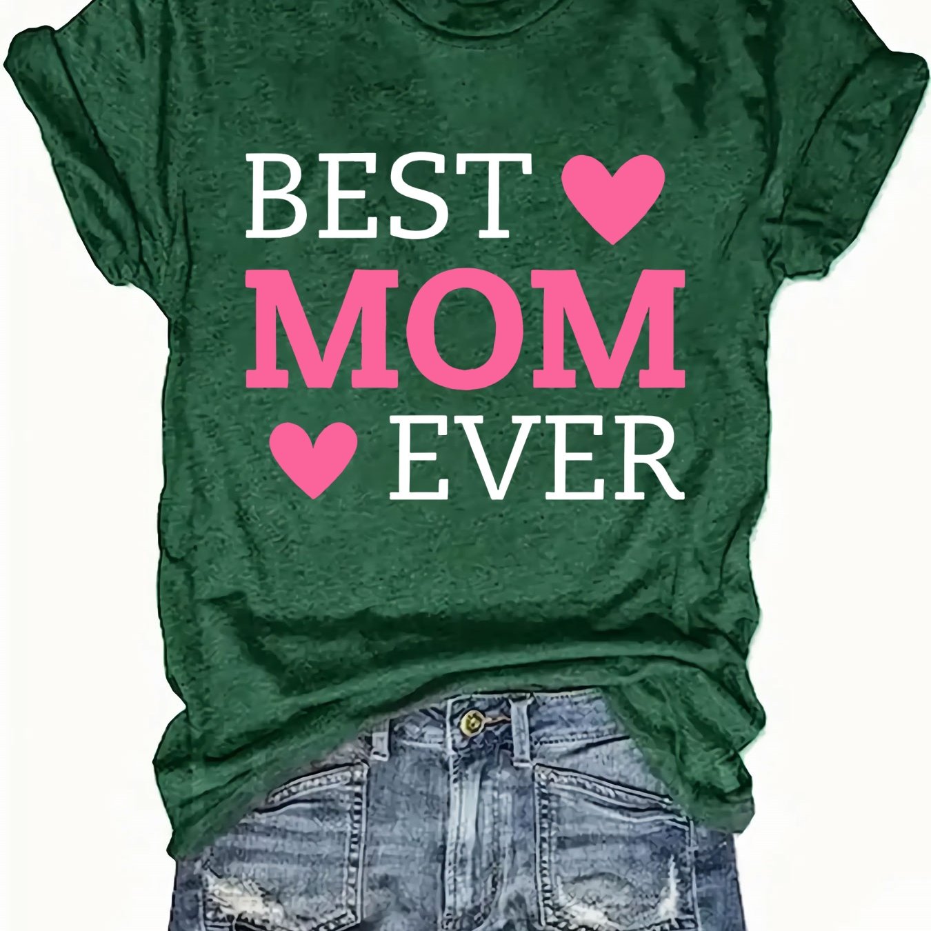 Best Mom Ever Letter Print T-Shirt - Casual Crew Neck Short Sleeve Top for Women, Lightweight Polyester Fabric, Perfect for Summer & Spring, Heart Design for Mother’s Day or Casual Attire, Mothers Day Gifts for Mom