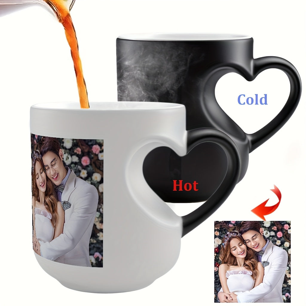 1pc Custom French Bulldog Heart-Shaped Ceramic Mug - Color-Changing Design with Slip-Resistant, BPA-Free - Ideal for Coffee, Tea, Juice - Handwash Only - Perfect Gift for Couples, Anniversaries & Holidays Including Valentine'