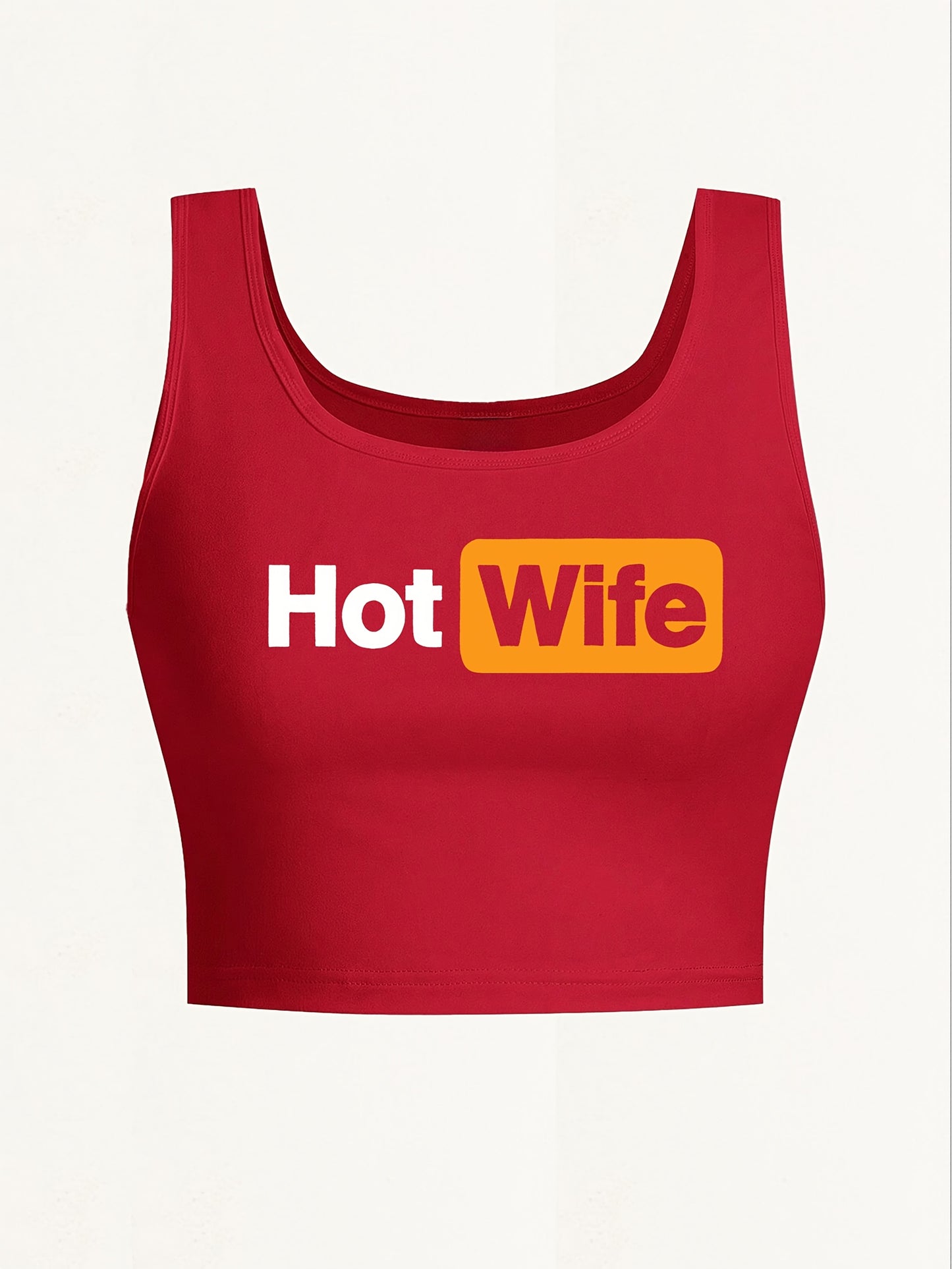 Home Relaxation] Women's "Hot Wife" Red Tank Top - Sexy Deep Round Neck, Seamless Sleeveless Crop, Ideal for Spring & Summer Yoga and Casual Wear, Spring Apparel|Deep Neckline|Smooth Fabric