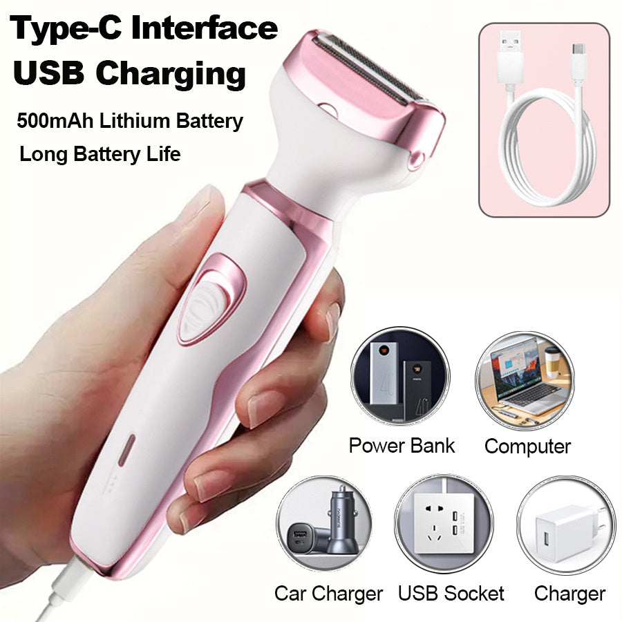 MIGUAN 4-in-1 Rechargeable Electric Shaver Kit for Women - Pink & White, Includes Trimmer, Nose Hair Remover, Eyebrow Shaper, and Underarm Hair Trimmer - Ideal Gift for Women'S Day, Hair Removal Kit|Stylish Shaver Set|Compact