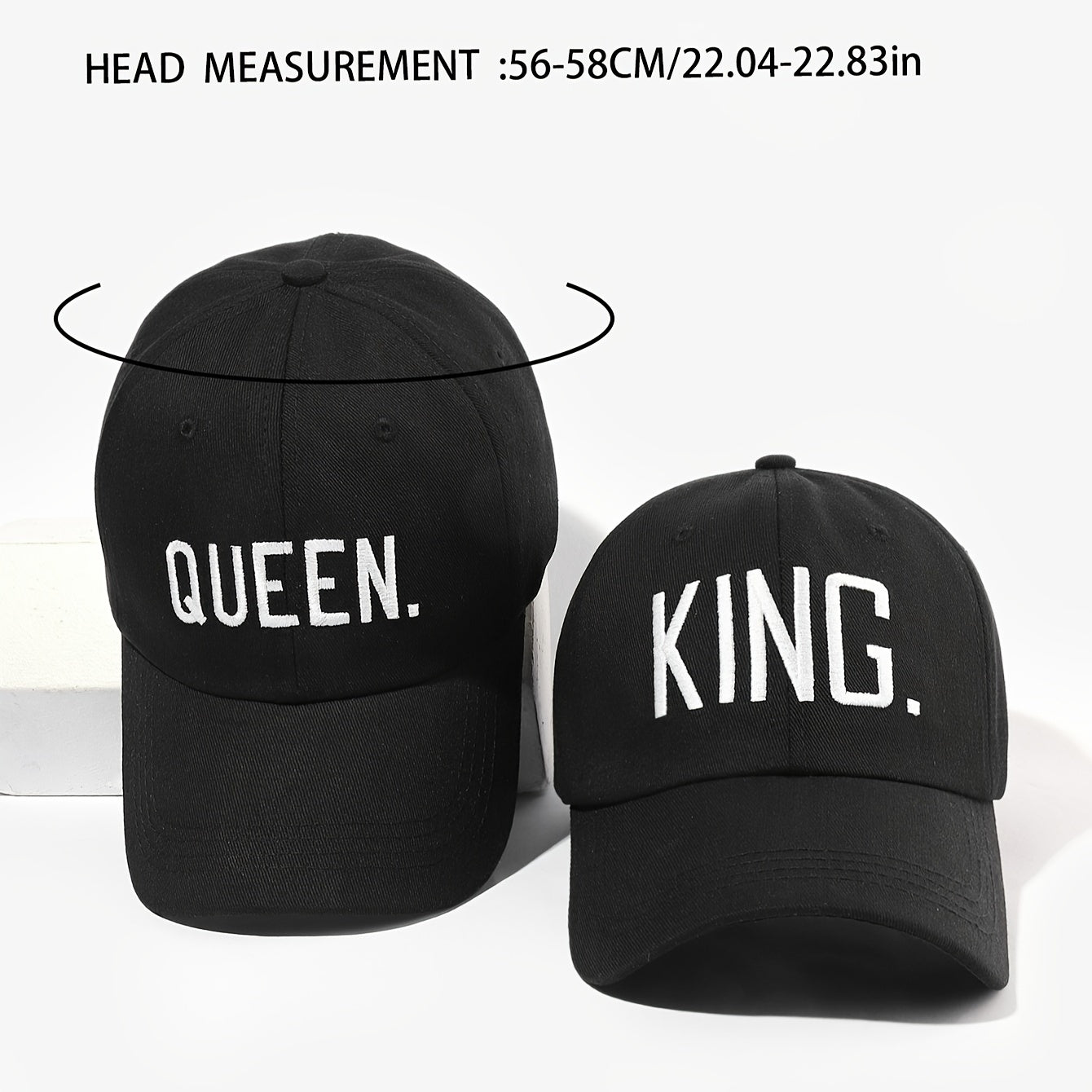 King & Queen Embroidered Couple Baseball Caps Set of 2, Fabric 100%, Adjustable Buckle Closure, Sun Protection Holiday Theme Unisex Hats