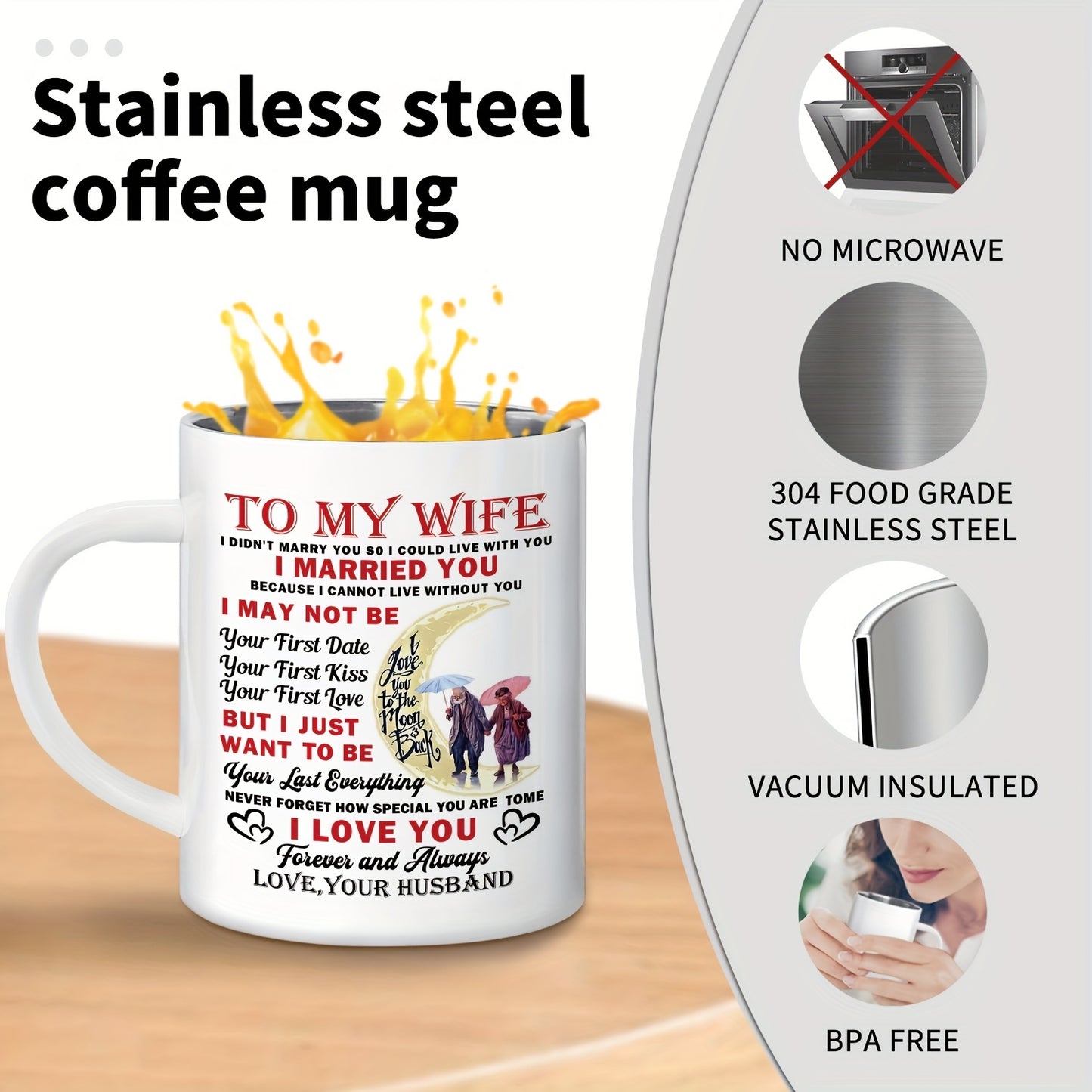 1pc, Wife Gifts, White Cold Coffee Cup with Handle, Unique Coffee Cups Reusable, Christmas, Birthday, Anniversary Wedding Gifts for Wife from Husband - I Love You Gift for Her 11OZ