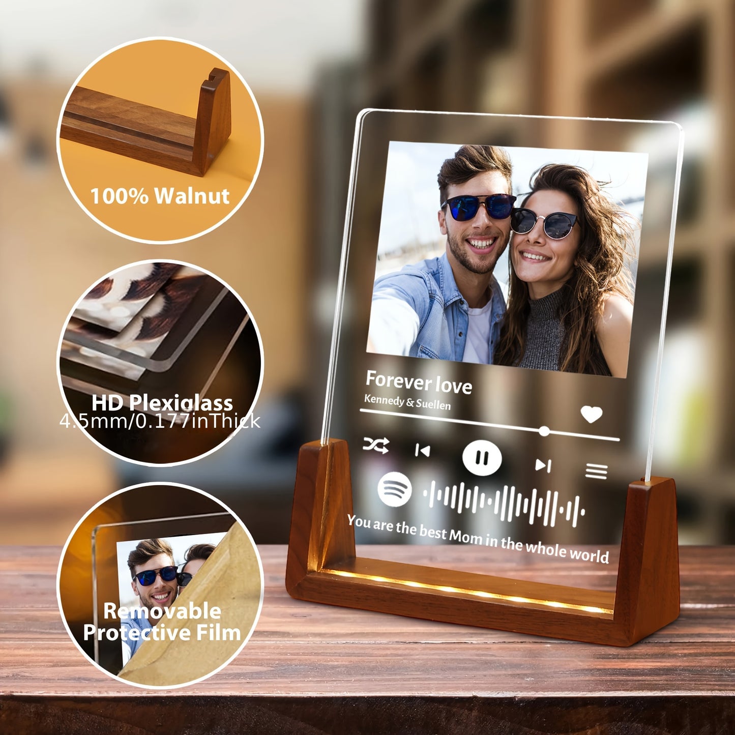 [1pc Customizable Acrylic Photo Plaque] Acrylic Photo Plaque with Spotify Design, Customizable Romantic Tabletop Display, Classic Style, with No Electricity Needed, for Couples, Family, Ideal for Christmas, Thanksgiving, Vale