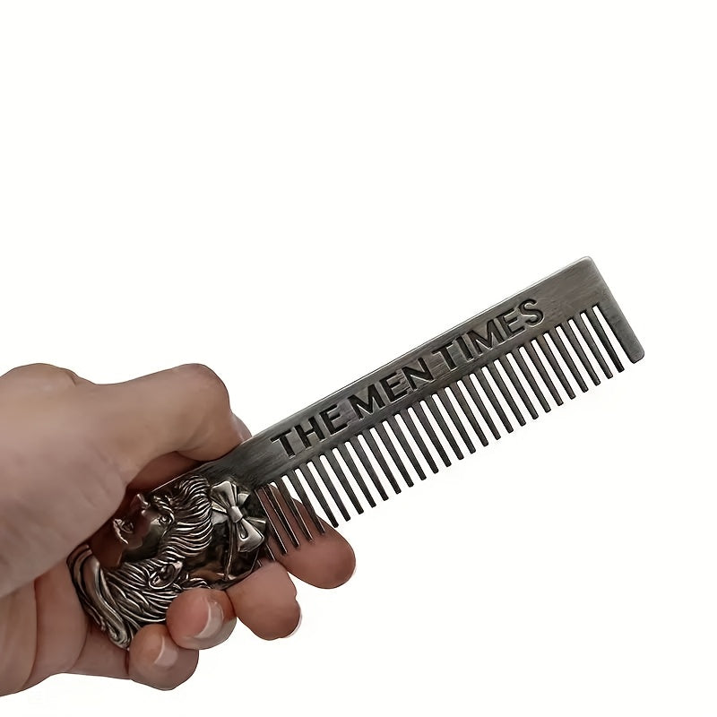 1pc Vintage Barber Beard Trimming Comb, Stainless Steel Bristle, Men'S Metal Mustache and Beard Grooming Tool for Shaping and Styling