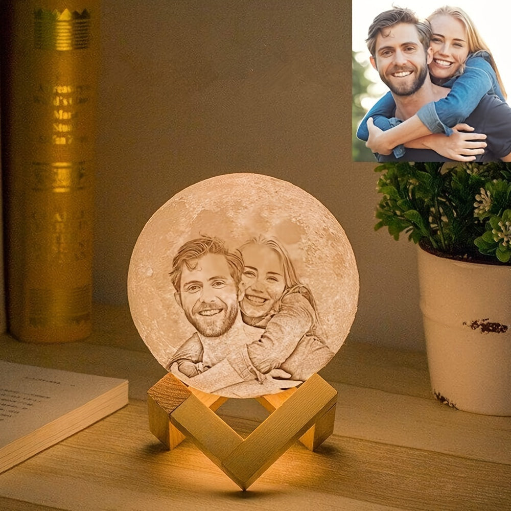 1pc Personalized 3D Printed Moon Lamp, Custom Photo LED Night Light with Rechargeable 300mAh Battery, 16 Color Settings, USB Charging, Remote Control, and Charging Cable, Ideal for Bedroom, Living Room, Study - Perfect for Bi