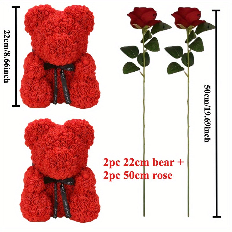 1pc/2pcs/4pcs, 1pc 32.8cm Artificial Rose Bear + 1pc 50cm Rose, 2pcs 22cm Artificial Rose Bear + 2pcs 50cm Rose, suitable for holiday gifts, Valentine's Day gifts, birthday gifts, Mother's Day gifts, Christmas gifts, graduati