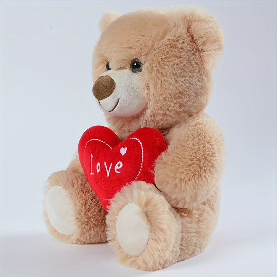 Stuffed Beige Heart Bear - Love You - Plush Teddy Bear Toy for Kids & Adults Gift Embroidered Heart Pillow Dog Plushies