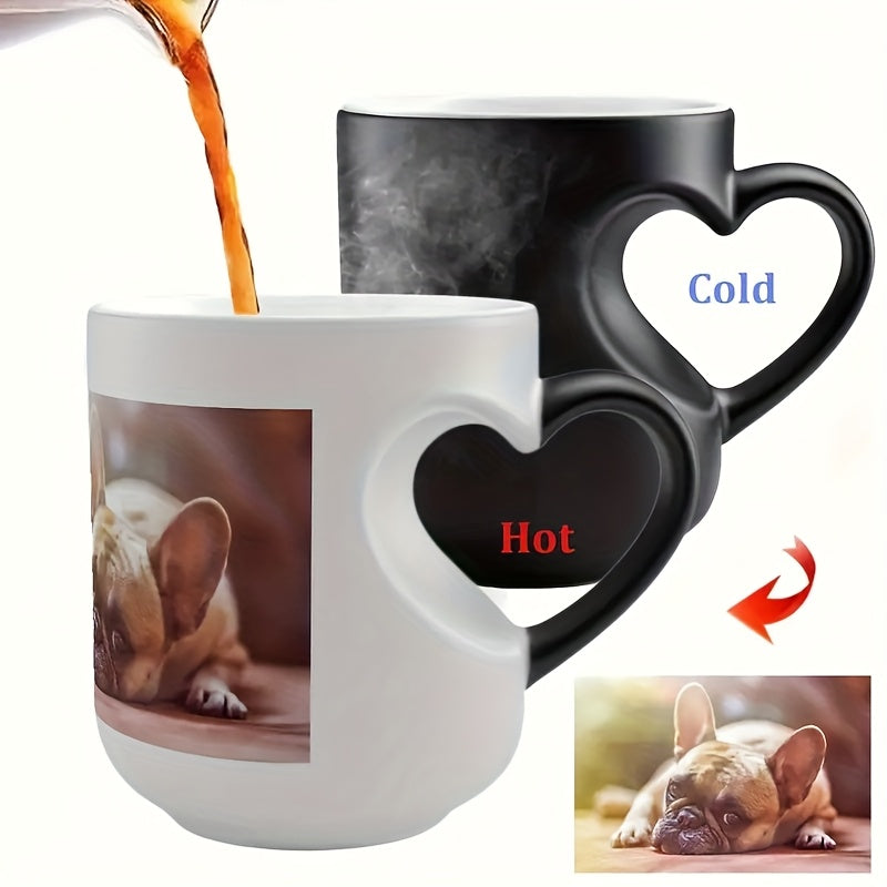 1pc Custom French Bulldog Heart-Shaped Ceramic Mug - Color-Changing Design with Slip-Resistant, BPA-Free - Ideal for Coffee, Tea, Juice - Handwash Only - Perfect Gift for Couples, Anniversaries & Holidays Including Valentine'