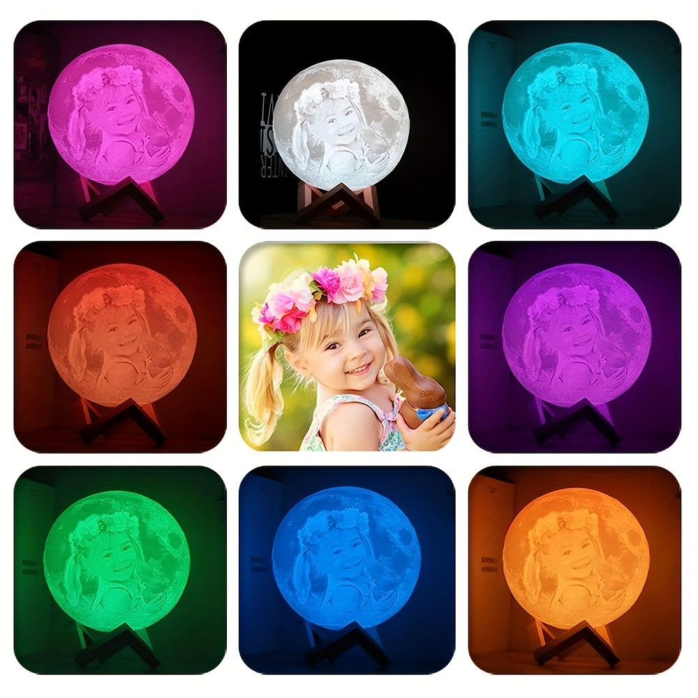 1pc Personalized 3D Printed Moon Lamp, Custom Photo LED Night Light with Rechargeable 300mAh Battery, 16 Color Settings, USB Charging, Remote Control, and Charging Cable, Ideal for Bedroom, Living Room, Study - Perfect for Bi