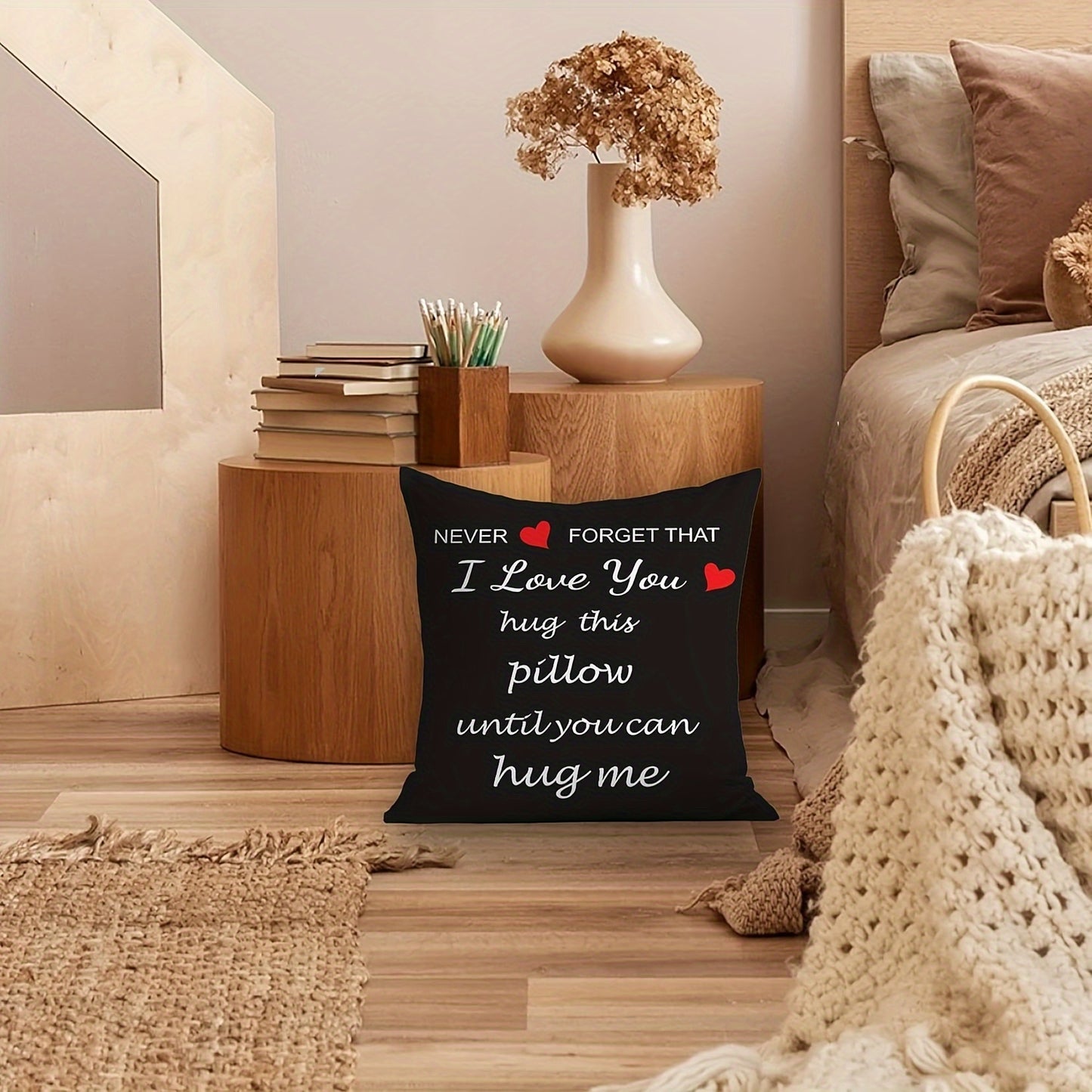 Romantic 'I Love You' Hug-Inspired Throw Pillow Cover, 45.72x45.72 cm - Perfect Birthday Gift for Girlfriend, Soft Short Plush, Zip Closure, Hand Washable