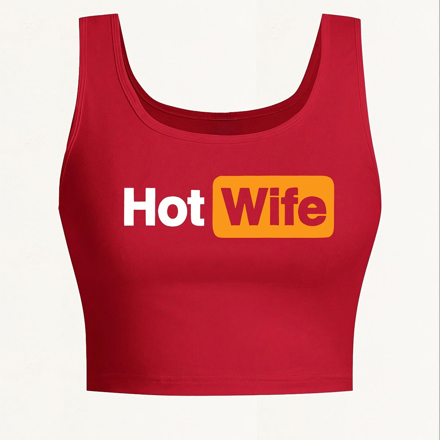 Home Relaxation] Women's "Hot Wife" Red Tank Top - Sexy Deep Round Neck, Seamless Sleeveless Crop, Ideal for Spring & Summer Yoga and Casual Wear, Spring Apparel|Deep Neckline|Smooth Fabric