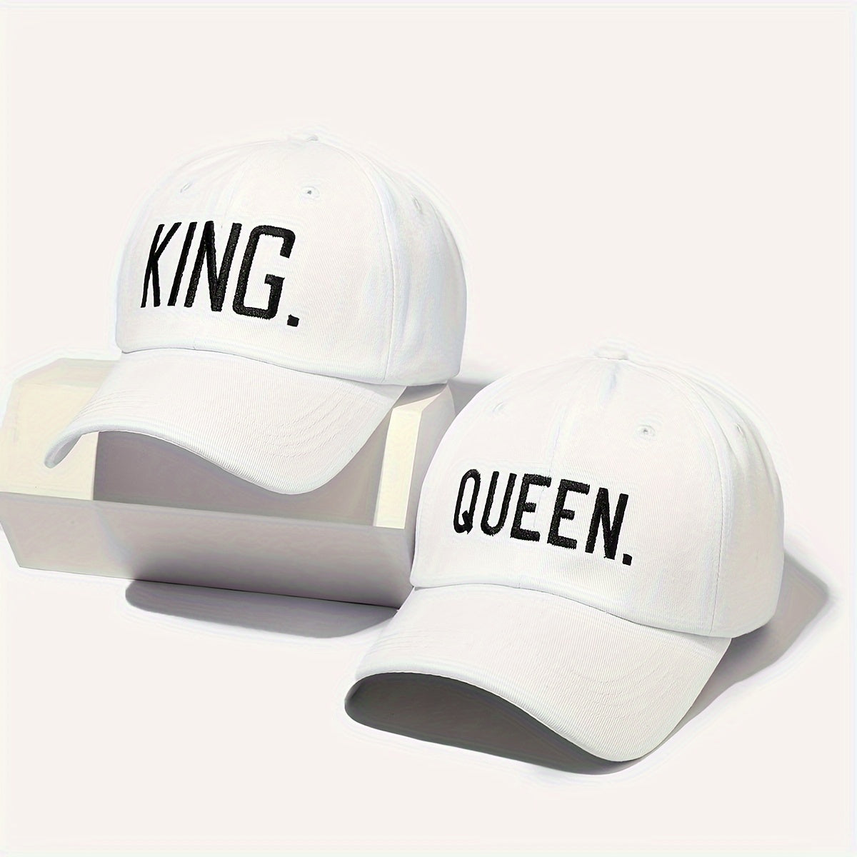 King & Queen Embroidered Couple Baseball Caps Set of 2, Fabric 100%, Adjustable Buckle Closure, Sun Protection Holiday Theme Unisex Hats