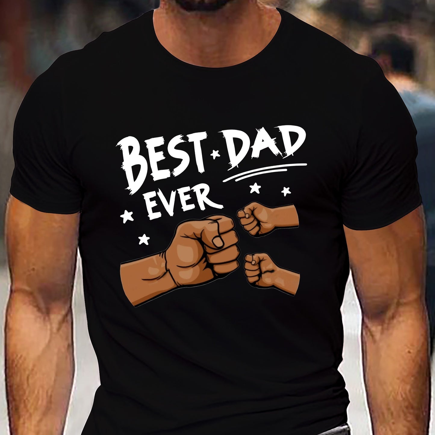 Men's Creative Summer T-shirt, Casual Short Sleeve Crew Neck Top, With BEST DAD EVER Print Men's Versatile Comfy Clothing For Everyday Wear