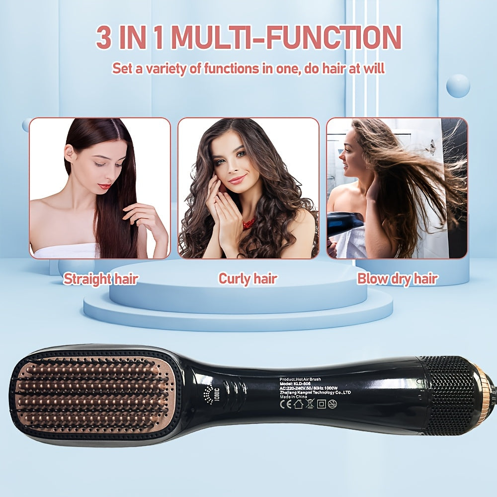 1pc 2-in-1 Hot Air Brush with Detachable Brush Head, 1000W Hair Styling and Drying Tool, 220V European Plug, 3 Temperature Settings, No Battery Required