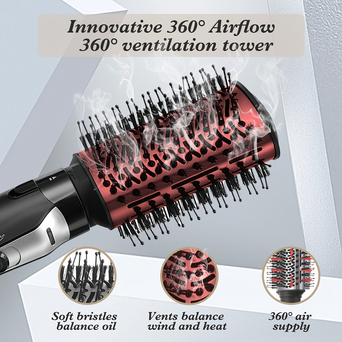 CRASTS 5-in-1 Hot Air Brush Set, 1200W Professional Hair Styling Kit with Detachable Nozzle, Dual Voltage 220V, European Standard Plug, Includes Comb & Hair Dryer Nozzle, Moisturizing Ionic Brush for Straightening & Curling,